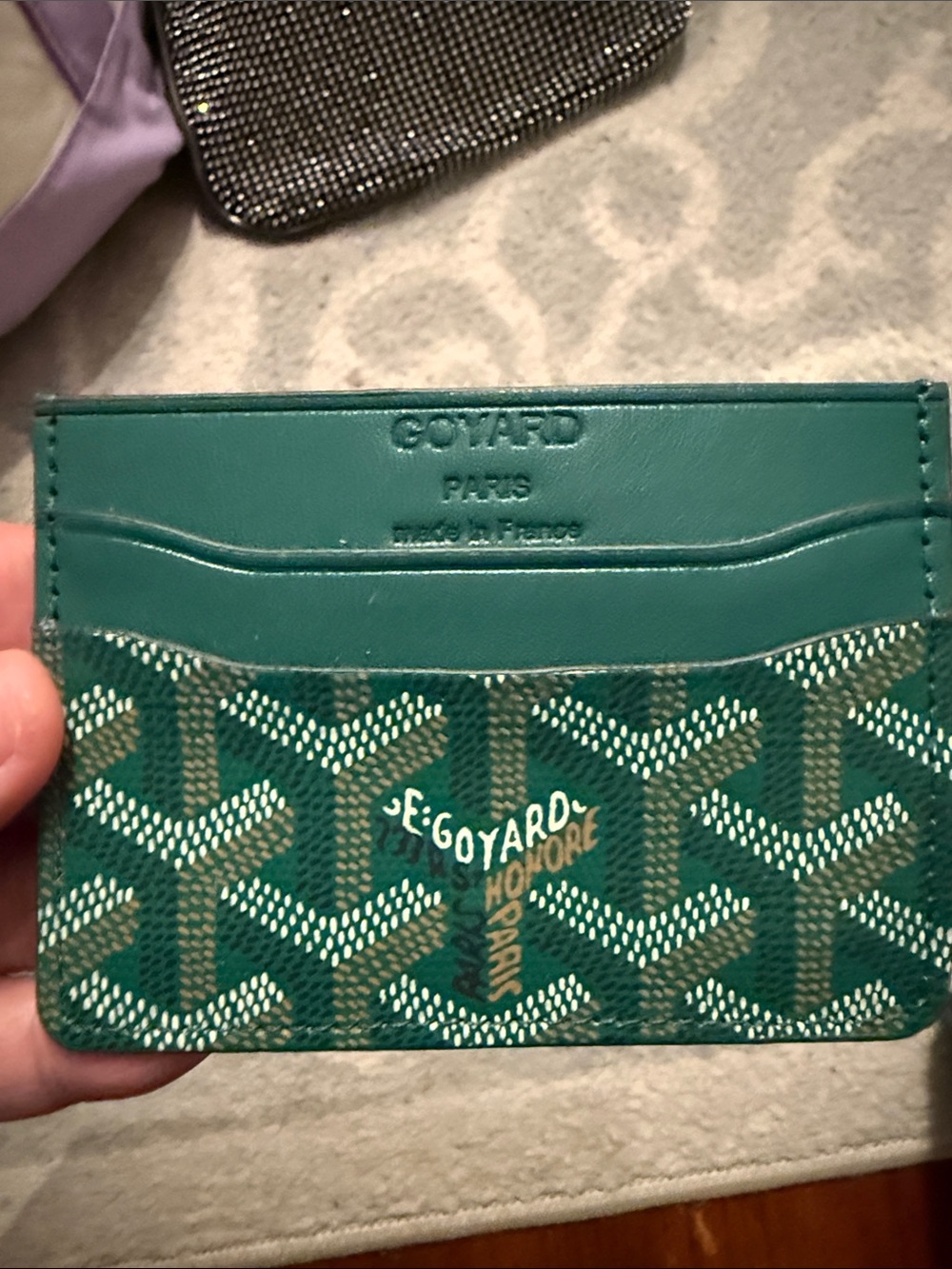 Green Chevron Goyardine Card Holder